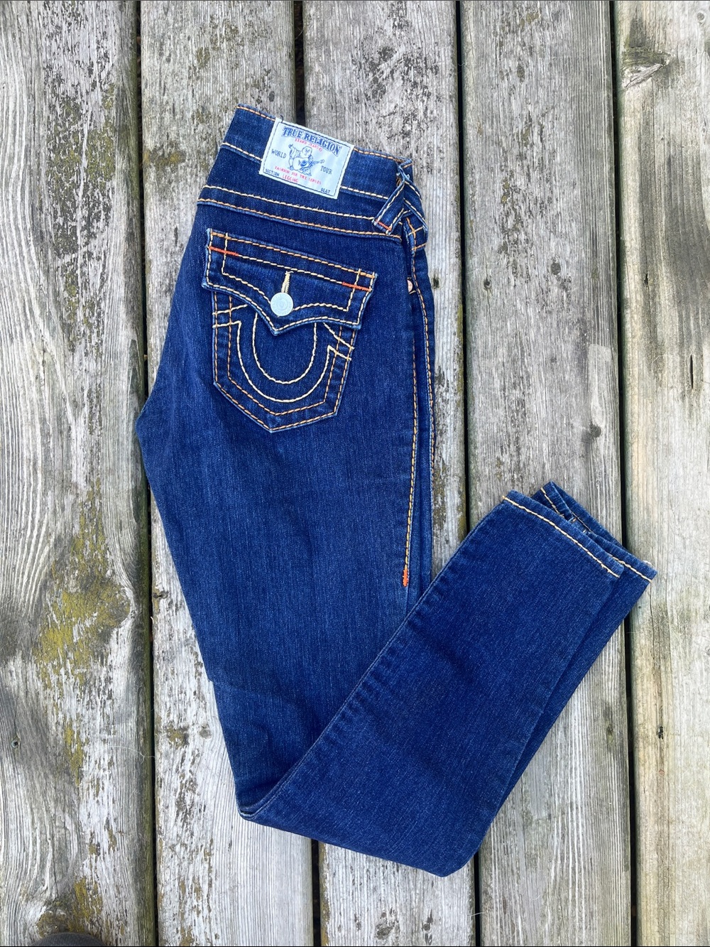 True Religion Leggings Big T Old Multi  Skinny Jeans Size 26